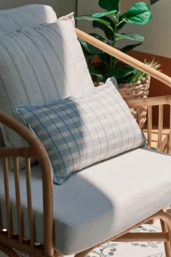 Embroidered Plaid Lumbar Cushion Cover