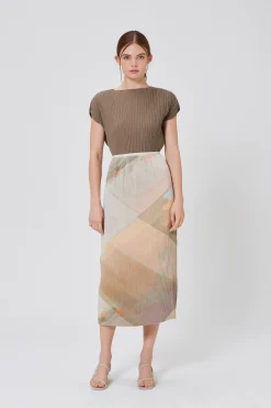 Frame Pleated Column Midi Skirt
