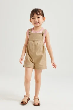 Gathered Cotton Twill Romper