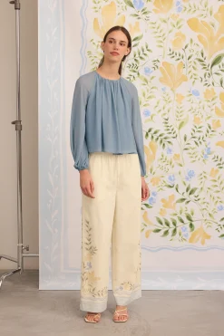 Gathered Puff-Sleeve Blouse