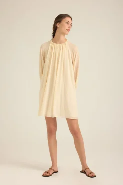 Gathered Puff-Sleeve Shift Dress