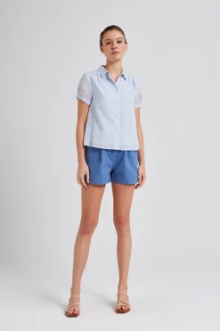 Gathered Puff-Sleeve Top