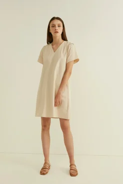Gathered Shoulder Shift Dress