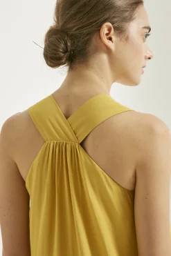 Gathered V-Back Maxi Dress
