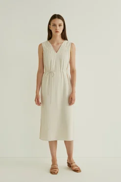 Gathered V-Neck Midi Dress