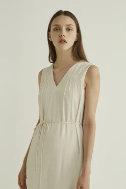 Gathered V-Neck Midi Dress