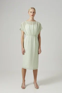 Gingham Boat-Neck Dress