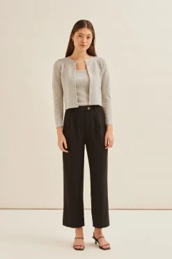 Herringbone Striped Full-Length Pants