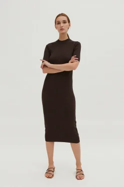 High-Neck Knit Midi