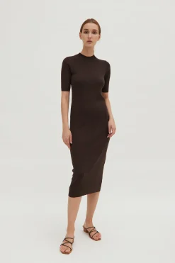 High-Neck Knit Midi
