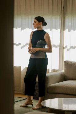Interlude Plissé Pleated Mock-Neck Top