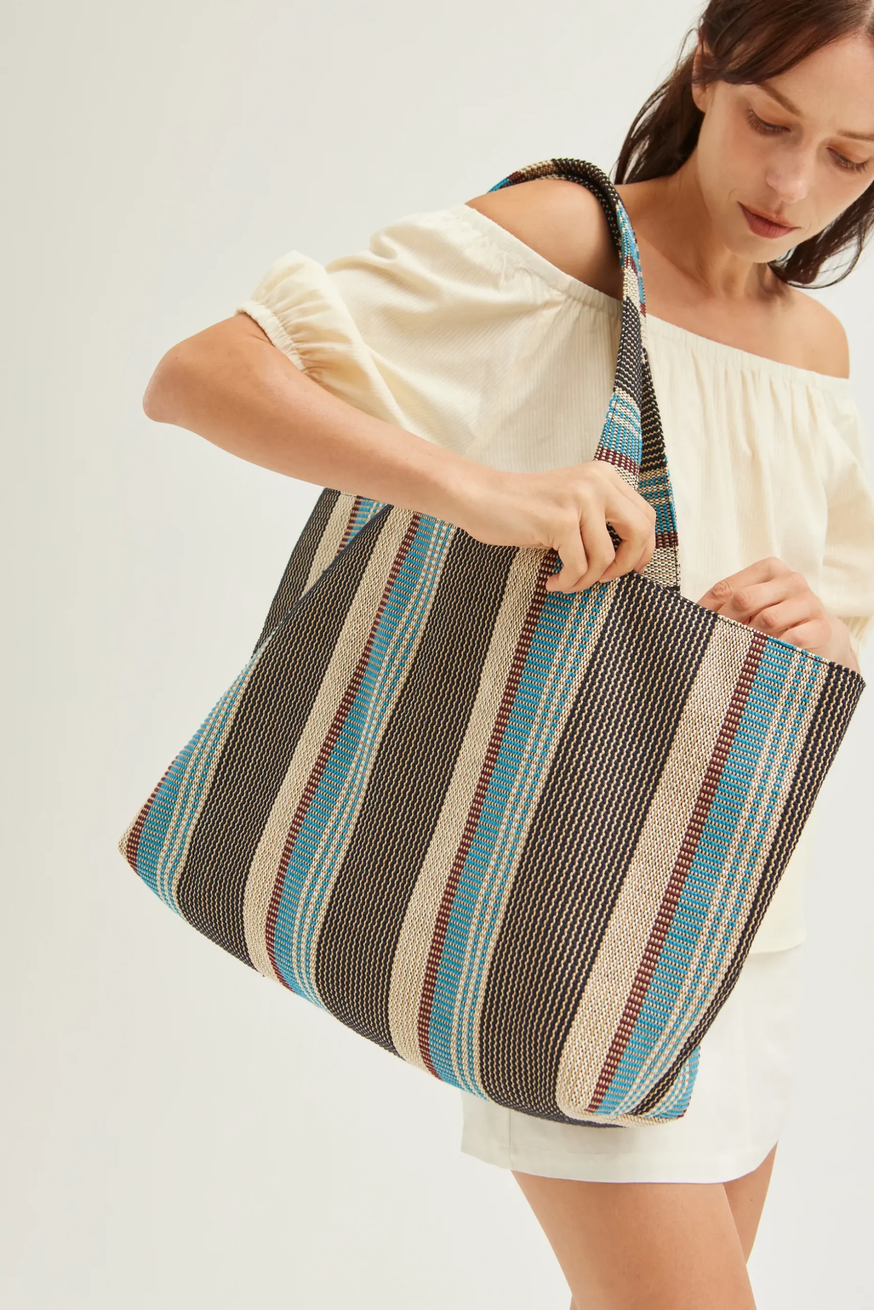 Large Striped Woven Beach Bag