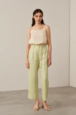 Linen Belted High-Waist Trousers