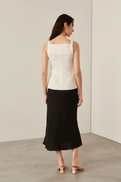 Linen Bias-Cut Midi Skirt