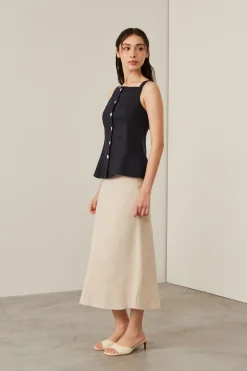 Linen Bias-Cut Midi Skirt