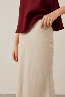 Linen Bias-Cut Midi Skirt