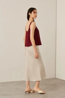 Linen Bias-Cut Midi Skirt