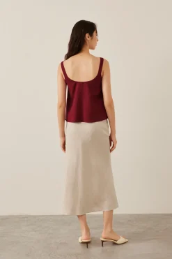Linen Bias-Cut Midi Skirt