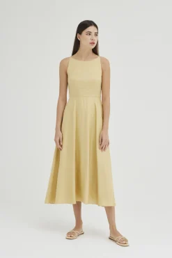 Linen Boat-Neck Midi Dress