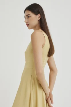 Linen Boat-Neck Midi Dress