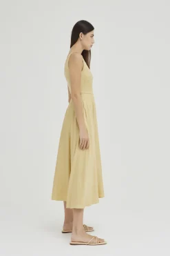 Linen Boat-Neck Midi Dress