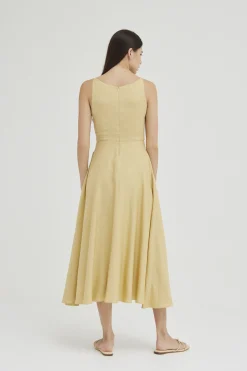 Linen Boat-Neck Midi Dress