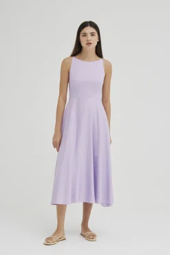 Linen Boat-Neck Midi Dress
