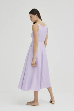Linen Boat-Neck Midi Dress