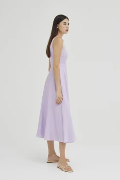 Linen Boat-Neck Midi Dress