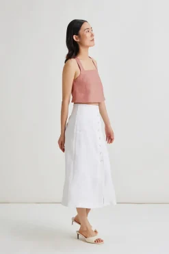 Linen Button-Down Midi Skirt
