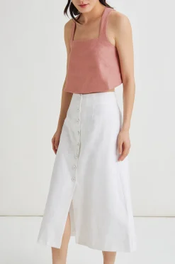 Linen Button-Down Midi Skirt