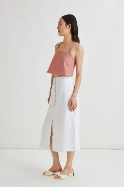Linen Button-Down Midi Skirt