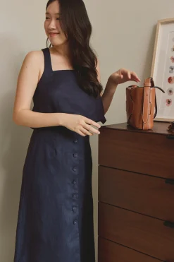 Linen Button-Down Midi Skirt