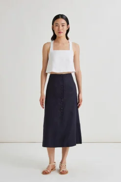 Linen Button-Down Midi Skirt