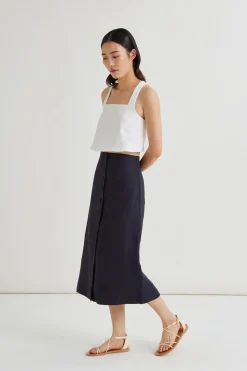 Linen Button-Down Midi Skirt