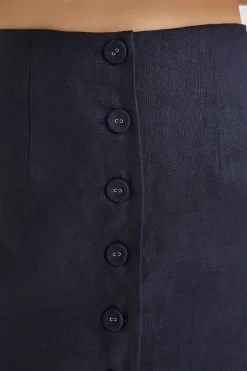 Linen Button-Down Midi Skirt