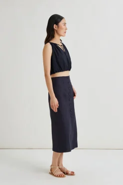 Linen Button-Down Midi Skirt