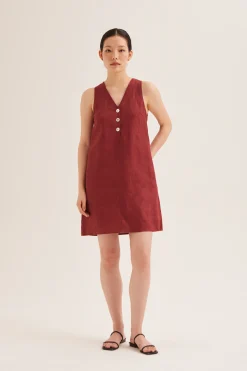 Linen Button-Down Shift Dress