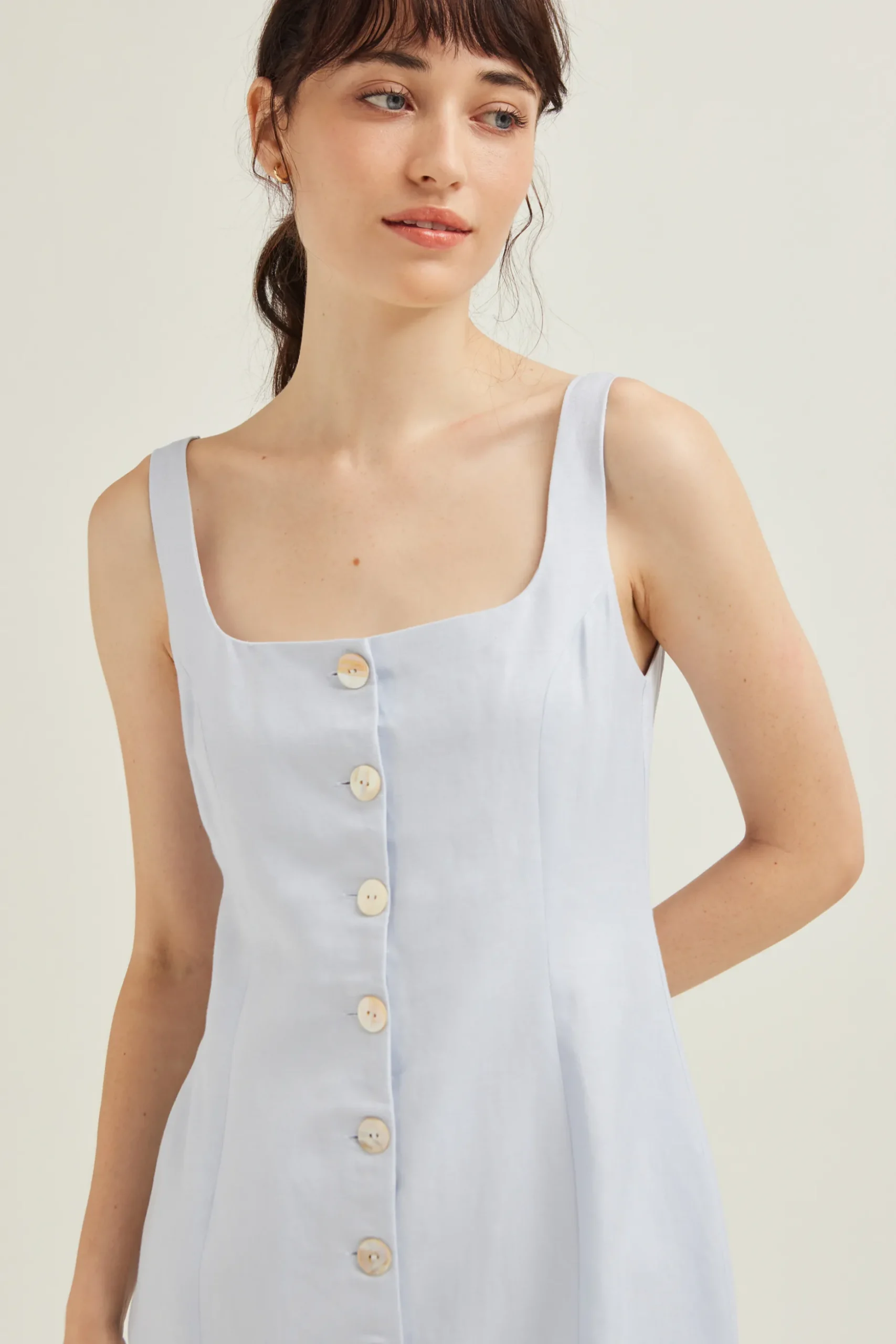 Linen Button-Down Vest Dress