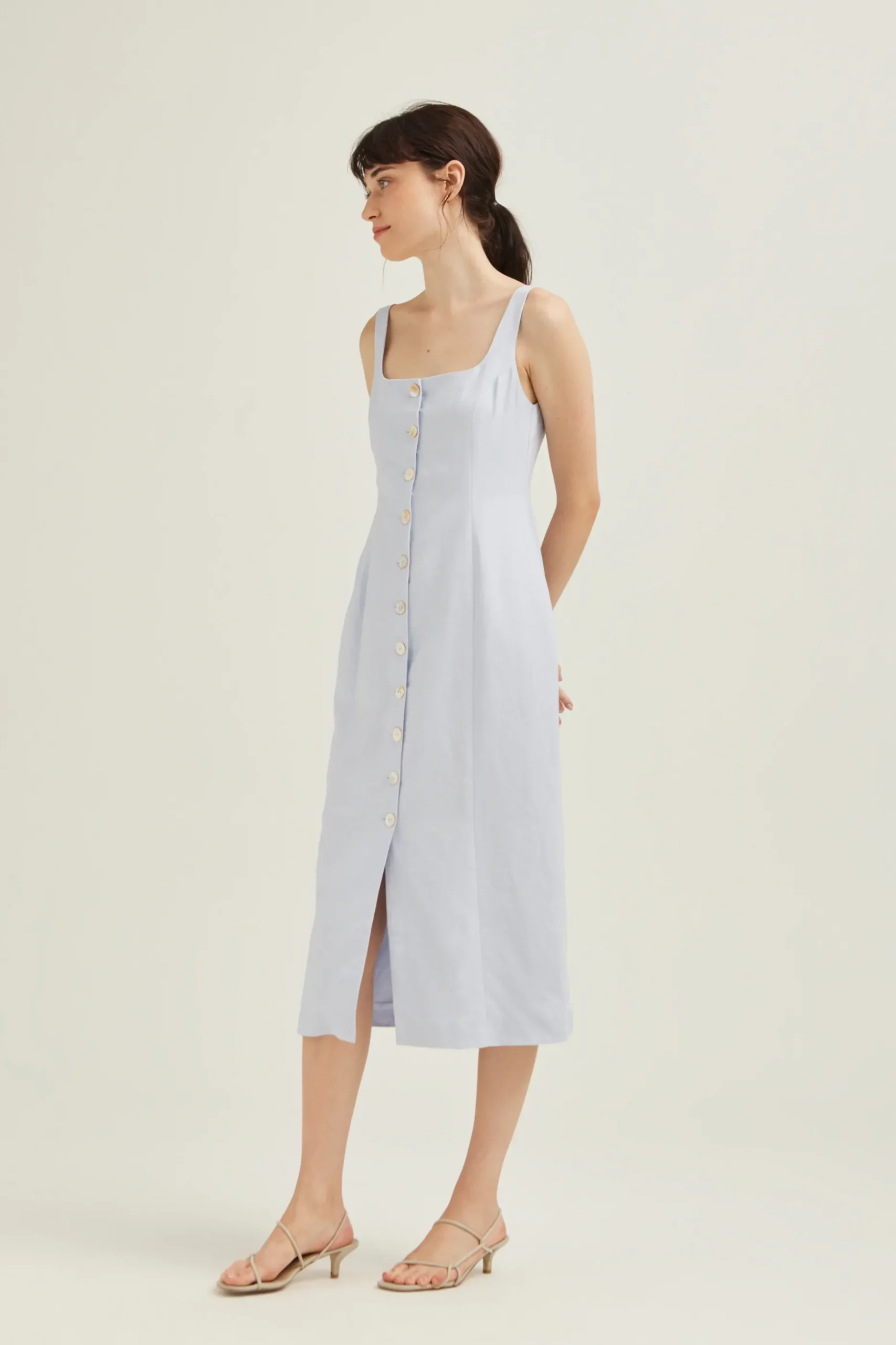 Linen Button-Down Vest Dress