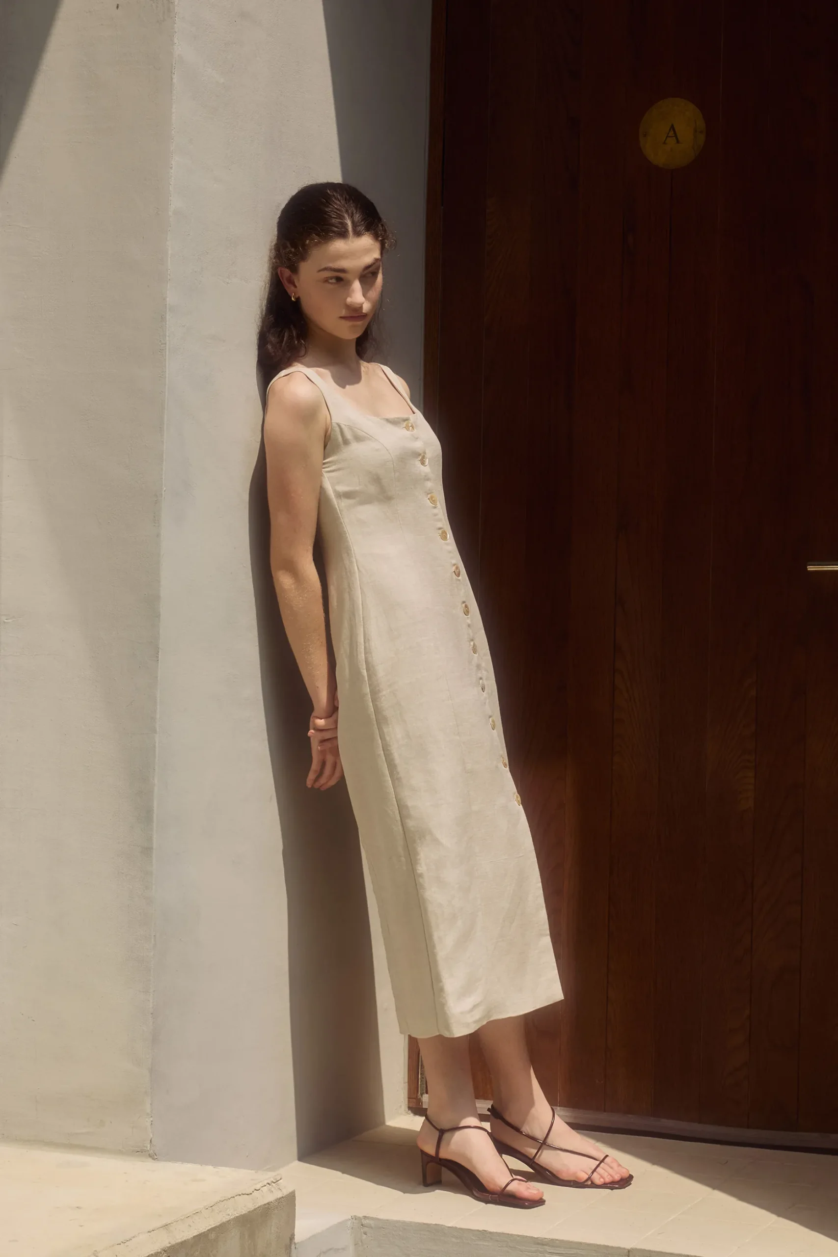 Linen Button-Down Vest Dress