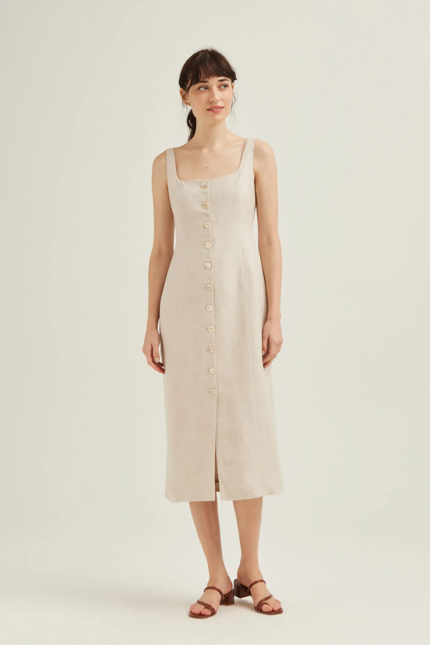 Linen Button-Down Vest Dress