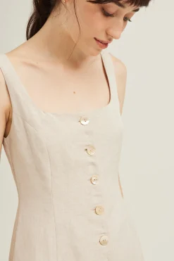 Linen Button-Down Vest Dress