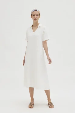 Linen Collared V-Neck Dress