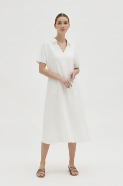 Linen Collared V-Neck Dress