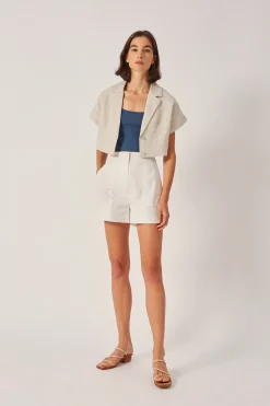 Linen Crop Collared Top