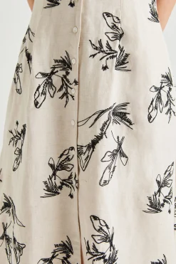 Linen Embroidered Cap Sleeve Dress