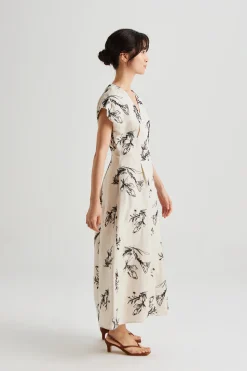 Linen Embroidered Cap Sleeve Dress