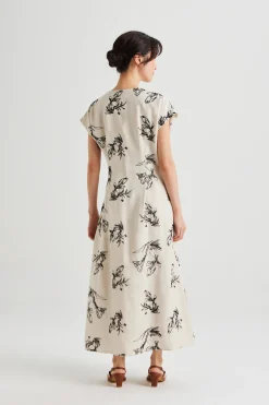 Linen Embroidered Cap Sleeve Dress