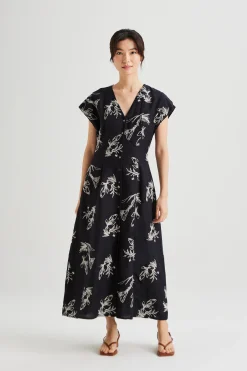 Linen Embroidered Cap Sleeve Dress